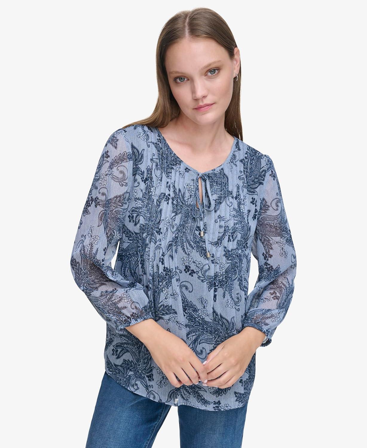 imageTommy Hilfiger Womens Tommy Hilfiger Womens Crinkle Pintuck BlouseDenim Multi