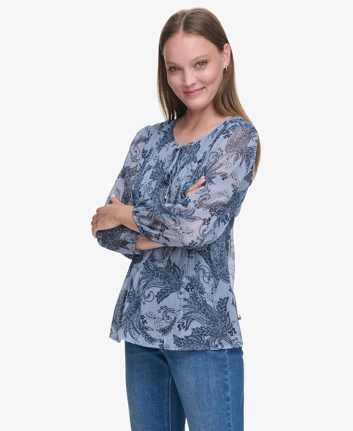 imageTommy Hilfiger Womens Tommy Hilfiger Womens Crinkle Pintuck BlouseDenim Multi