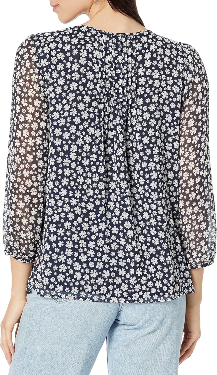 imageTommy Hilfiger Womens Tommy Hilfiger Womens Crinkle Pintuck BlouseSky Capt Multi