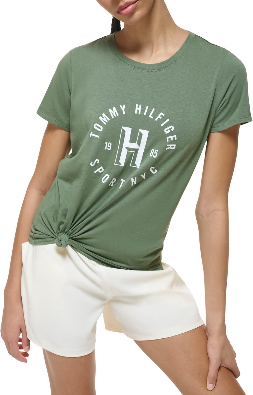 imageTommy Hilfiger Womens Varsity Logo Graphic TShirtBasil