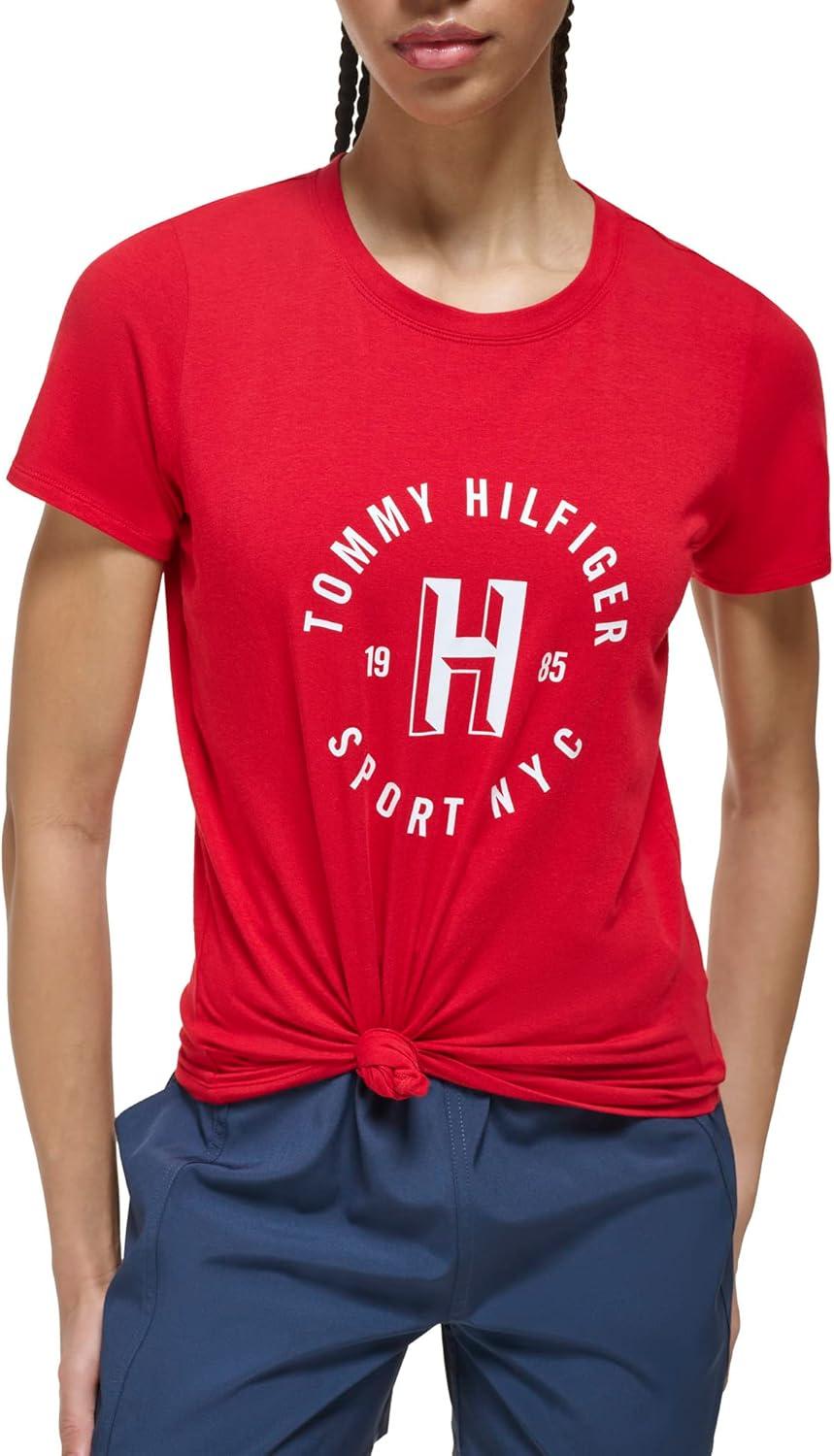 imageTommy Hilfiger Womens Varsity Logo Graphic TShirtRich Red