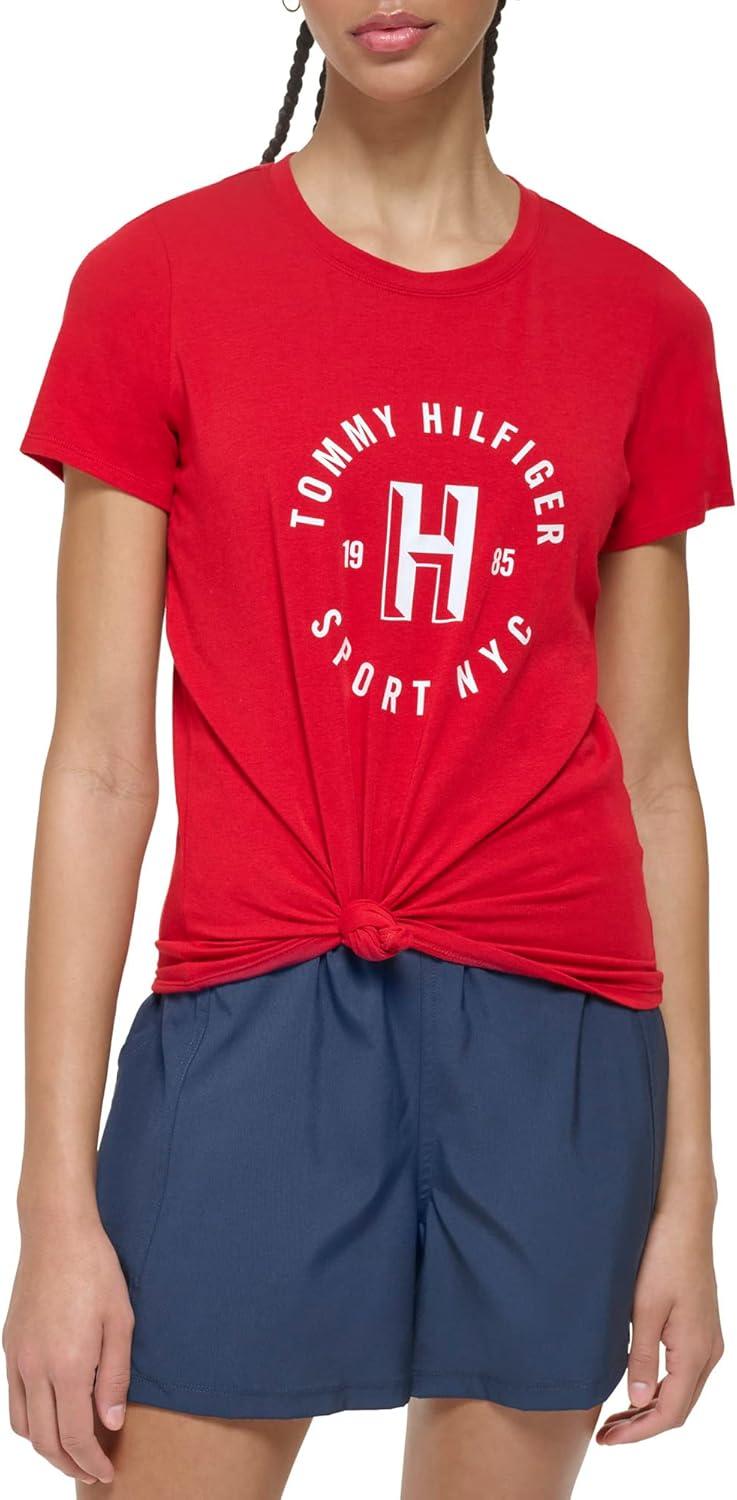 imageTommy Hilfiger Womens Varsity Logo Graphic TShirtRich Red
