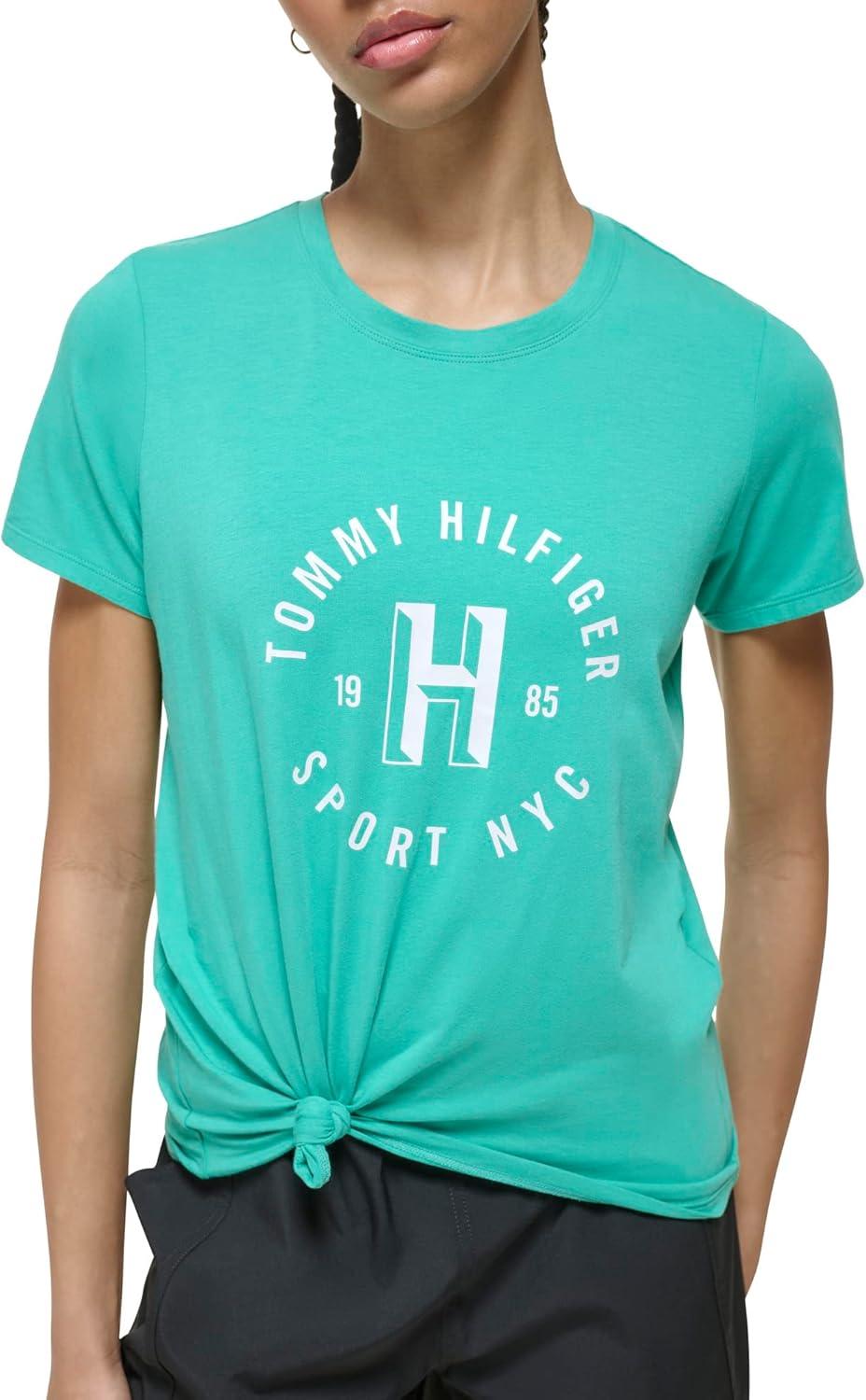 imageTommy Hilfiger Womens Varsity Logo Graphic TShirtSea Green