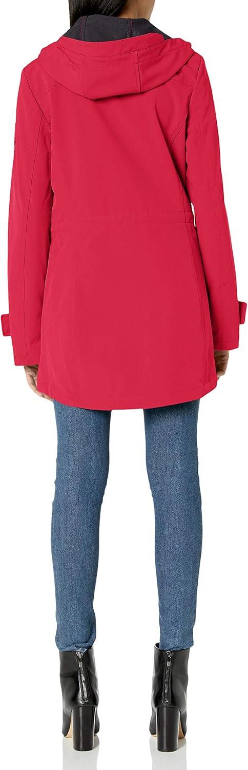 imageTommy Hilfiger womens Long Waterresistant Rain JacketClassic Zip Crimson