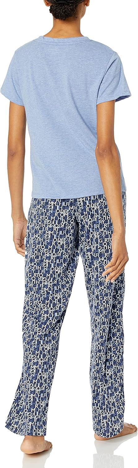 imageTommy Hilfiger womens Womens Top and Logo Pant Lounge Bottom Pj Pajama Set Allover Tommy W Flag Large USChambray HeatherTommy Script