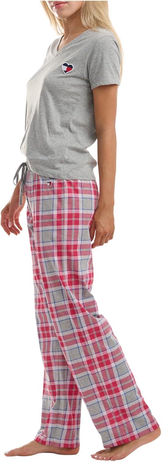 imageTommy Hilfiger womens Womens Top and Logo Pant Lounge Bottom Pj Pajama Set Allover Tommy W Flag Large USHeather Grey City Prep Plaid Heather Grey