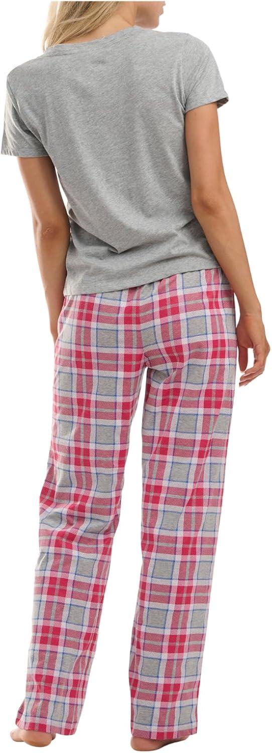 imageTommy Hilfiger womens Womens Top and Logo Pant Lounge Bottom Pj Pajama Set Allover Tommy W Flag Large USHeather Grey City Prep Plaid Heather Grey