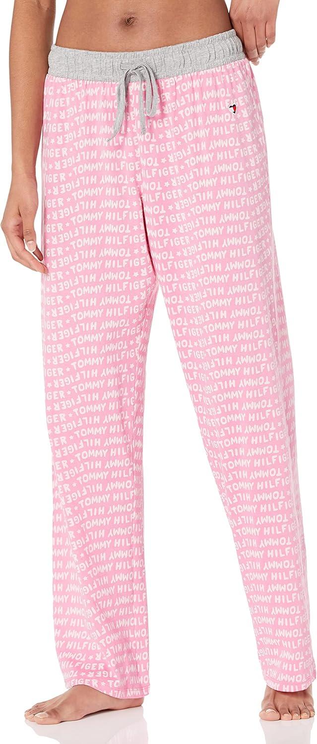 imageTommy Hilfiger womens Womens Top and Logo Pant Lounge Bottom Pj Pajama Set Allover Tommy W Flag Large USLight Heather Grey