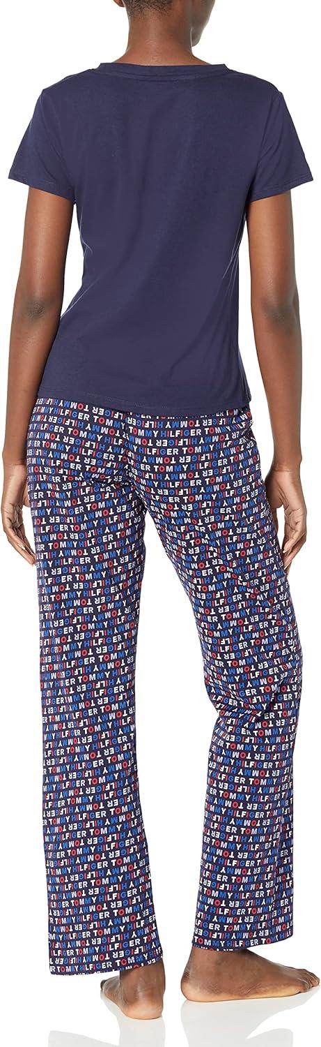 imageTommy Hilfiger womens Womens Top and Logo Pant Lounge Bottom Pj Pajama Set Allover Tommy W Flag Large USPeacoat Th Multi Name Allover Letters Peacoat