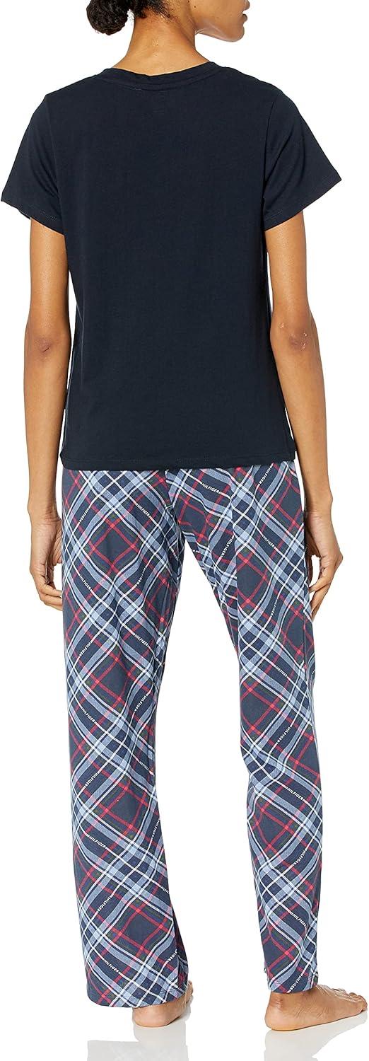 imageTommy Hilfiger womens Womens Top and Logo Pant Lounge Bottom Pj Pajama Set Allover Tommy W Flag Large USTommy Tartan Logo Plaid