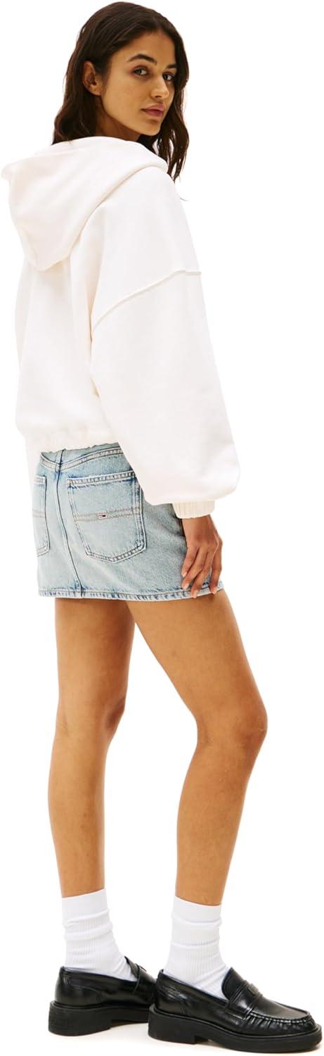 imageTommy Jeans Womens Medium Weight Cropped Hoodies With Front Tie DetailAncient White