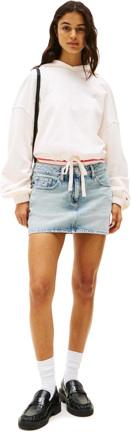 imageTommy Jeans Womens Medium Weight Cropped Hoodies With Front Tie DetailAncient White