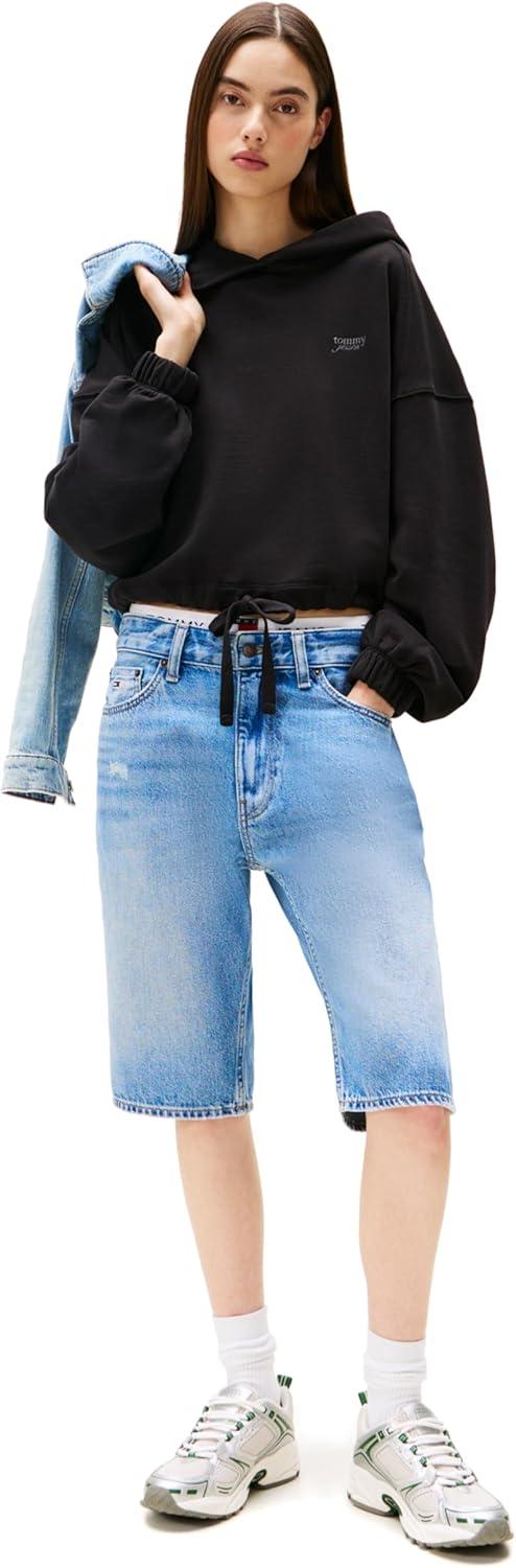 imageTommy Jeans Womens Medium Weight Cropped Hoodies With Front Tie DetailBlack
