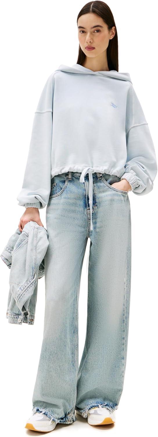 imageTommy Jeans Womens Medium Weight Cropped Hoodies With Front Tie DetailSweet Blue