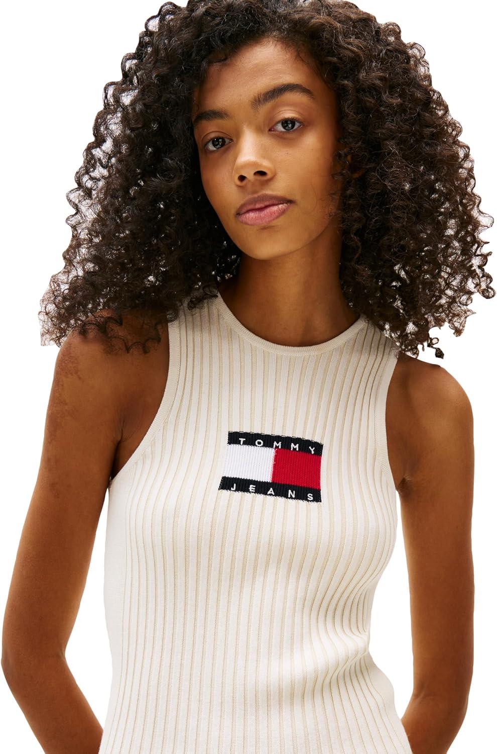 imageTommy Jeans Womens Sleeveless Mini Dress with Flag DetailEcru