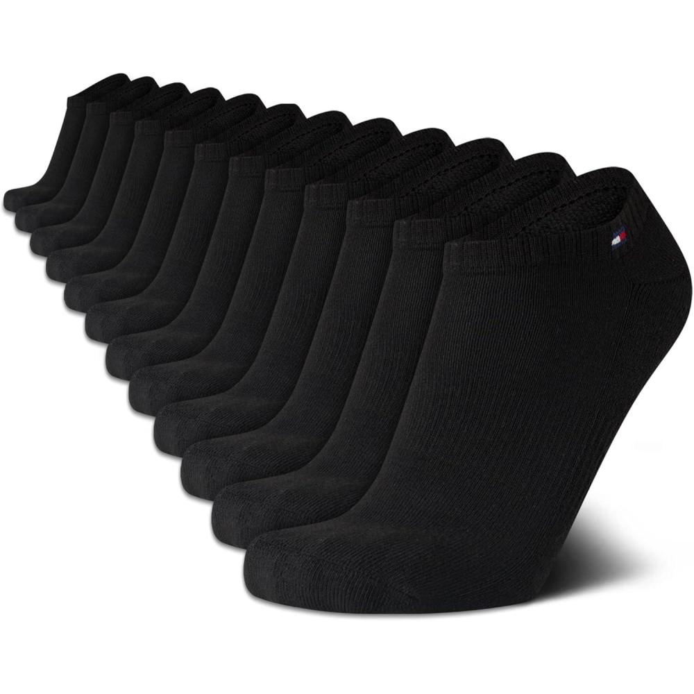 imageTommy Hilfiger Mens Athletic Socks Cushion No Show Socks 12 PackPure Black