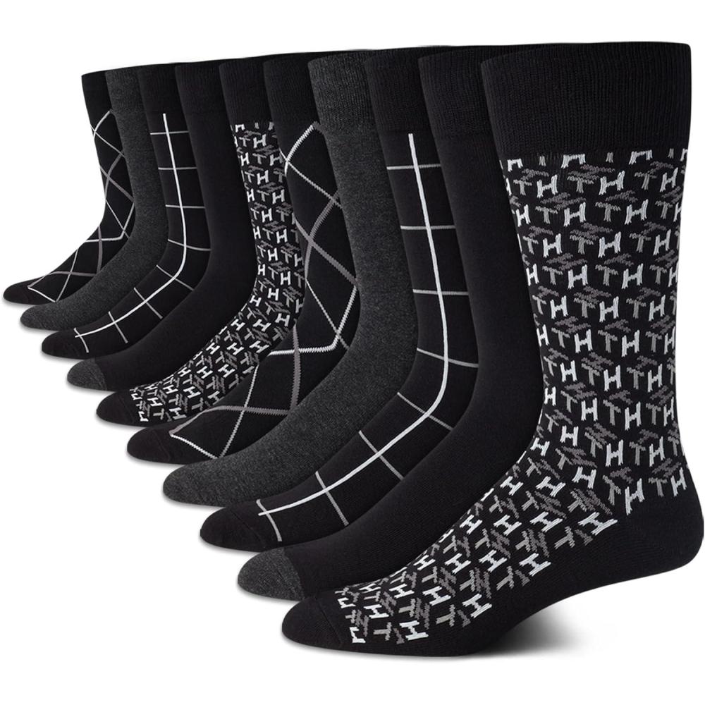 imageTommy Hilfiger Mens Casual Soft Cotton Blend Crew Socks  10 PackBlack Assorted