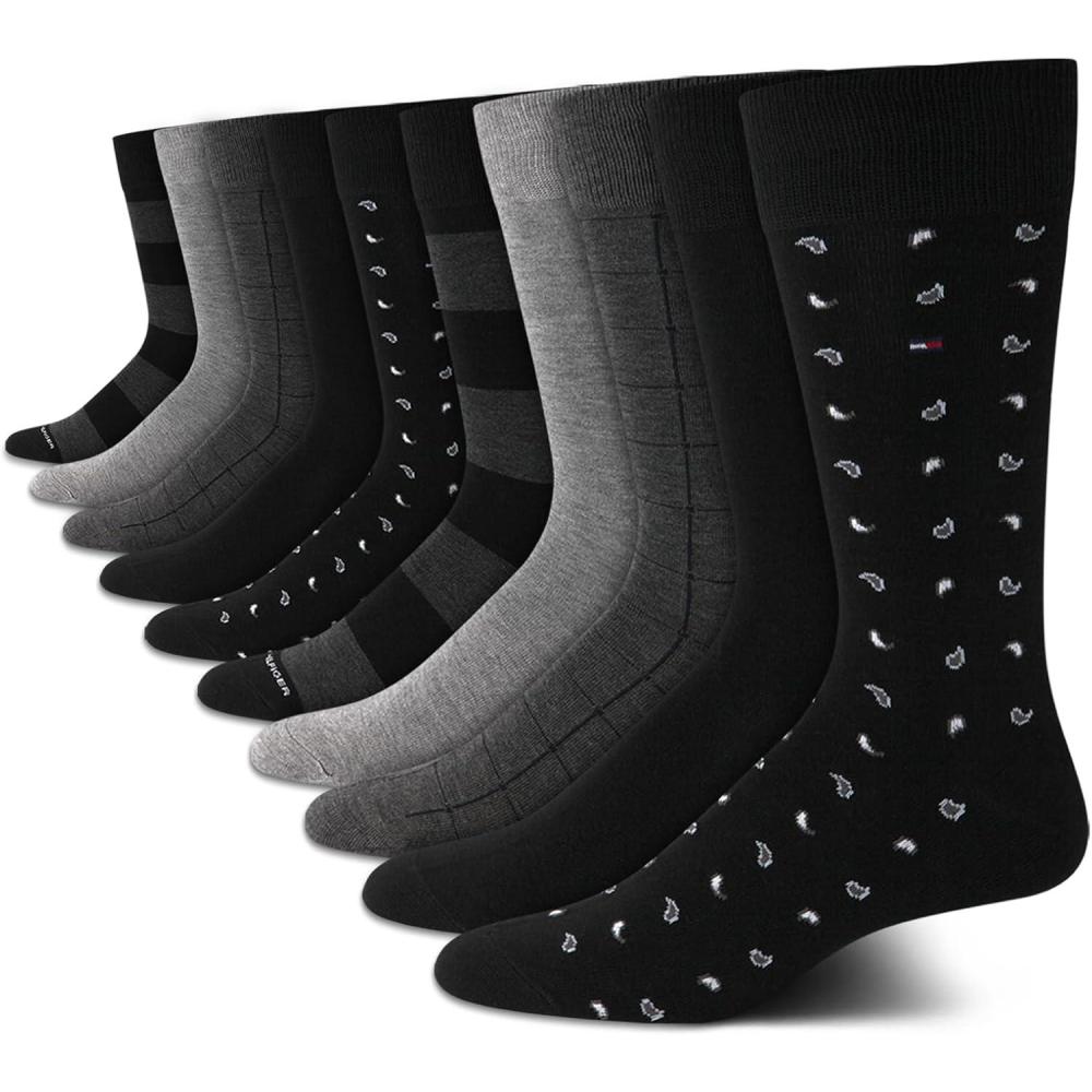 imageTommy Hilfiger Mens Casual Soft Cotton Blend Crew Socks  10 PackBlack Grey Assorted