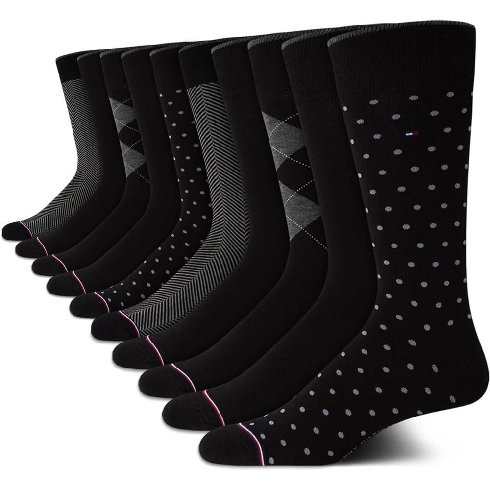 imageTommy Hilfiger Mens Casual Soft Cotton Blend Crew Socks  10 PackBlack Multi