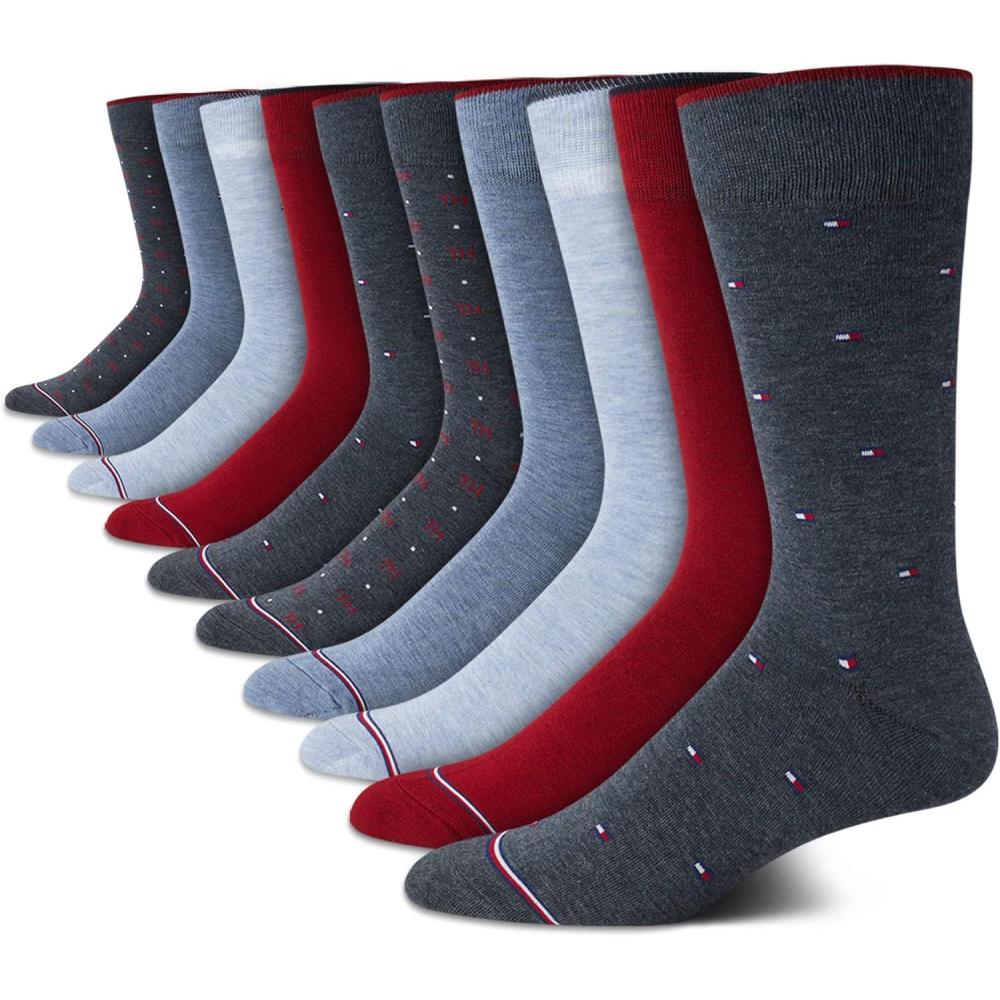 imageTommy Hilfiger Mens Casual Soft Cotton Blend Crew Socks  10 PackDenim Assorted