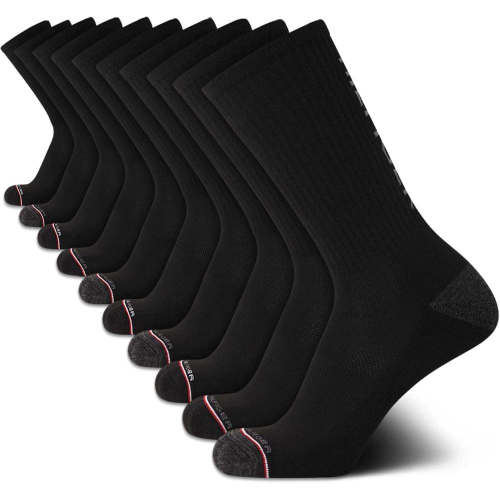 imageTommy Hilfiger Mens Crew Socks  10 Pack Moisture Wicking Cushioned Crew Running Socks for Men for Sports ampamp WorkoutBlack