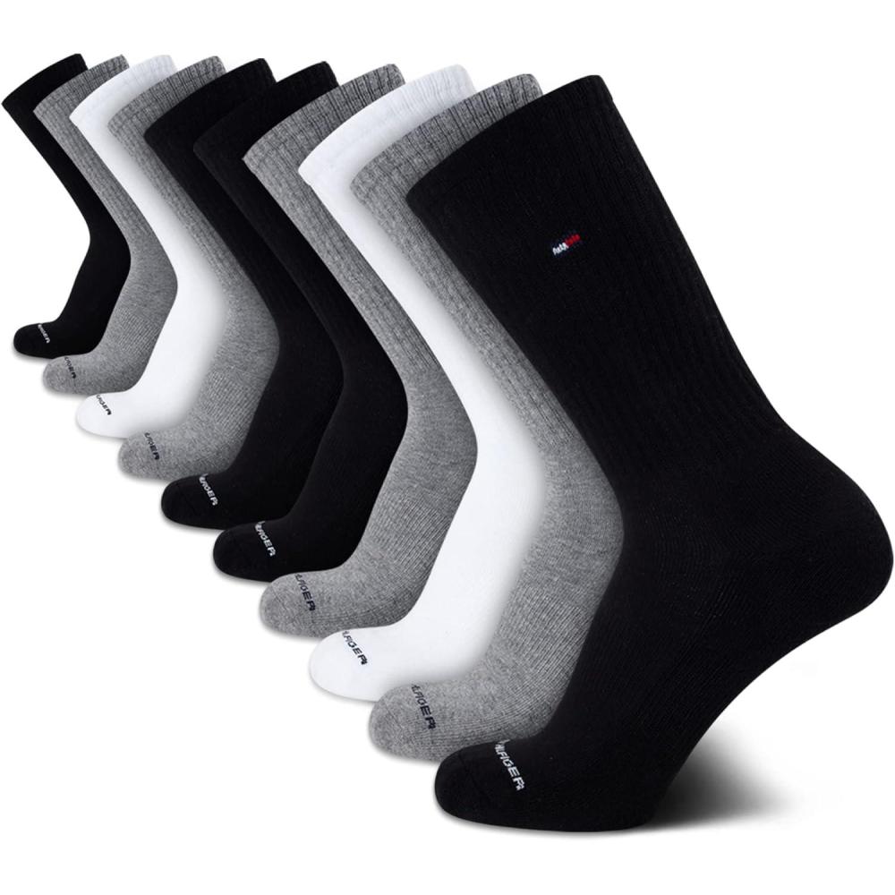 imageTommy Hilfiger Mens Crew Socks 10 Pack Moisture Wicking Cushioned Crew Running Socks for Men for Sports ampamp WorkoutBlackWhiteGrey