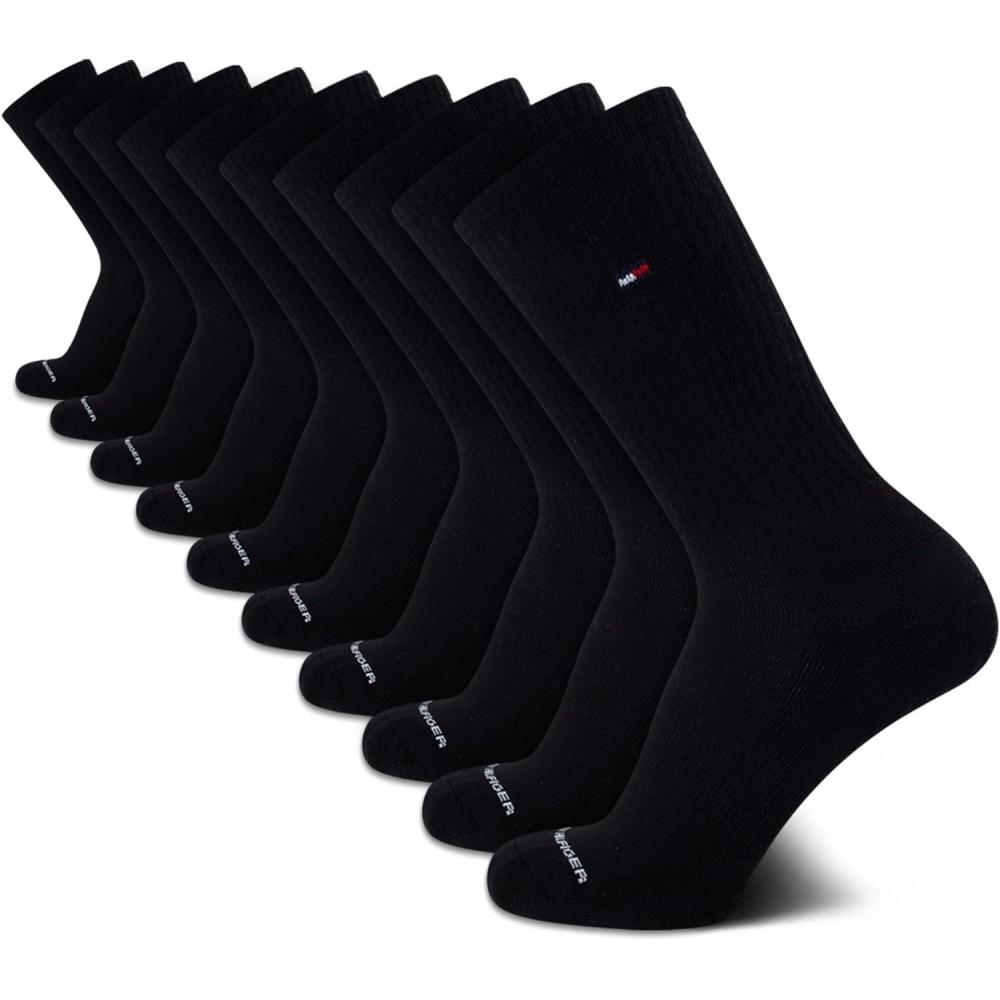 imageTommy Hilfiger Mens Crew Socks 10 Pack Moisture Wicking Cushioned Crew Running Socks for Men for Sports ampamp WorkoutPure Black
