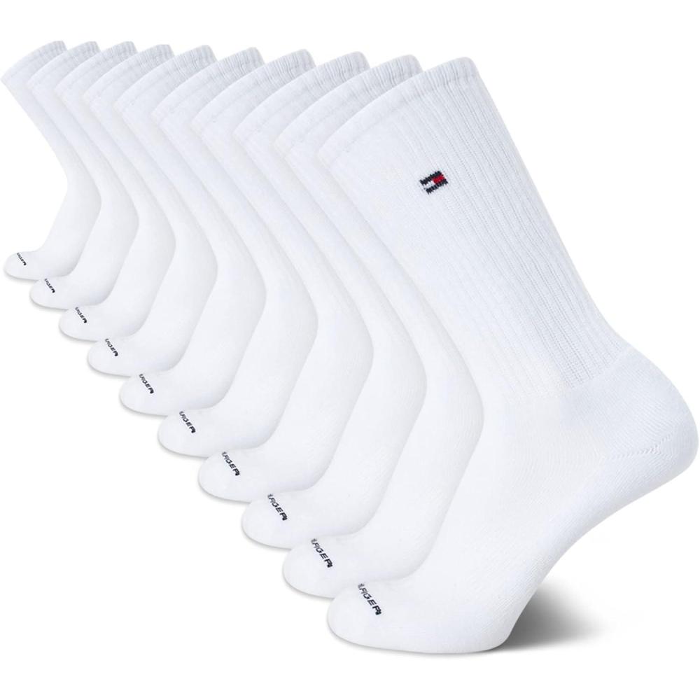 imageTommy Hilfiger Mens Crew Socks 10 Pack Moisture Wicking Cushioned Crew Running Socks for Men for Sports ampamp WorkoutPure White
