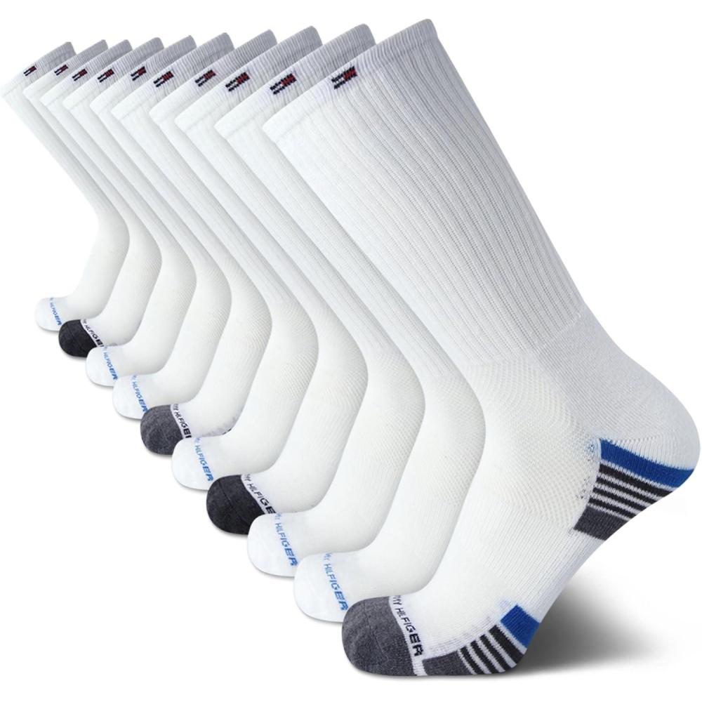 imageTommy Hilfiger Mens Crew Socks 10 Pack Moisture Wicking Cushioned Crew Running Socks for Men for Sports ampamp WorkoutWhite Multi