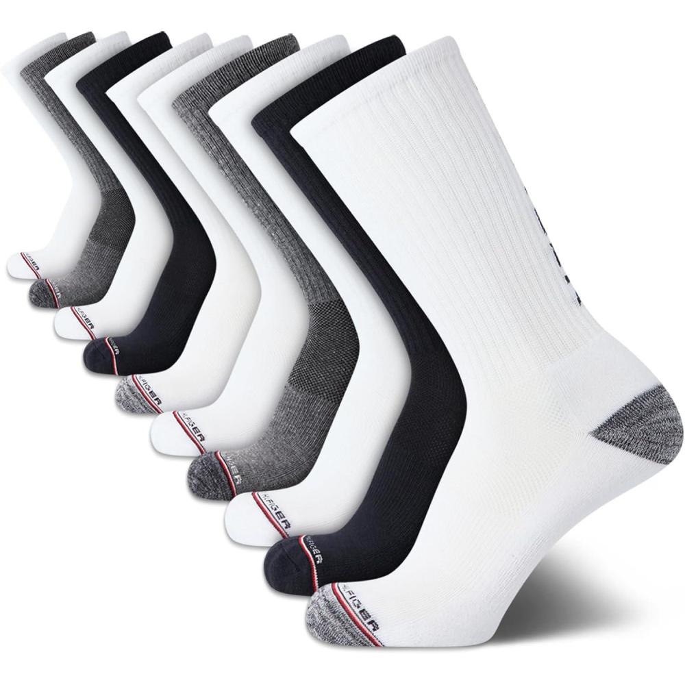 imageTommy Hilfiger Mens Crew Socks 10 Pack Moisture Wicking Cushioned Crew Running Socks for Men for Sports ampamp WorkoutWhiteGrey Assorted