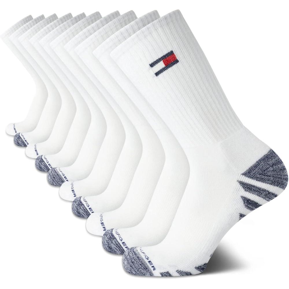 imageTommy Hilfiger Mens Crew Socks 10 Pack Moisture Wicking Cushioned Crew Running Socks for Men for Sports ampamp WorkoutWhiteWhite