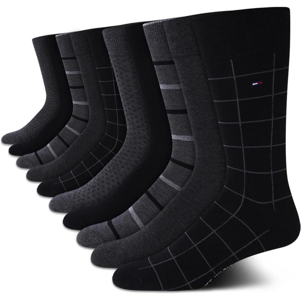 imageTommy Hilfiger Mens Dress Socks  10 Pack Lightweight Everyday Crew Work Socks for Men for Casual ampamp Formal WearBlackGrey