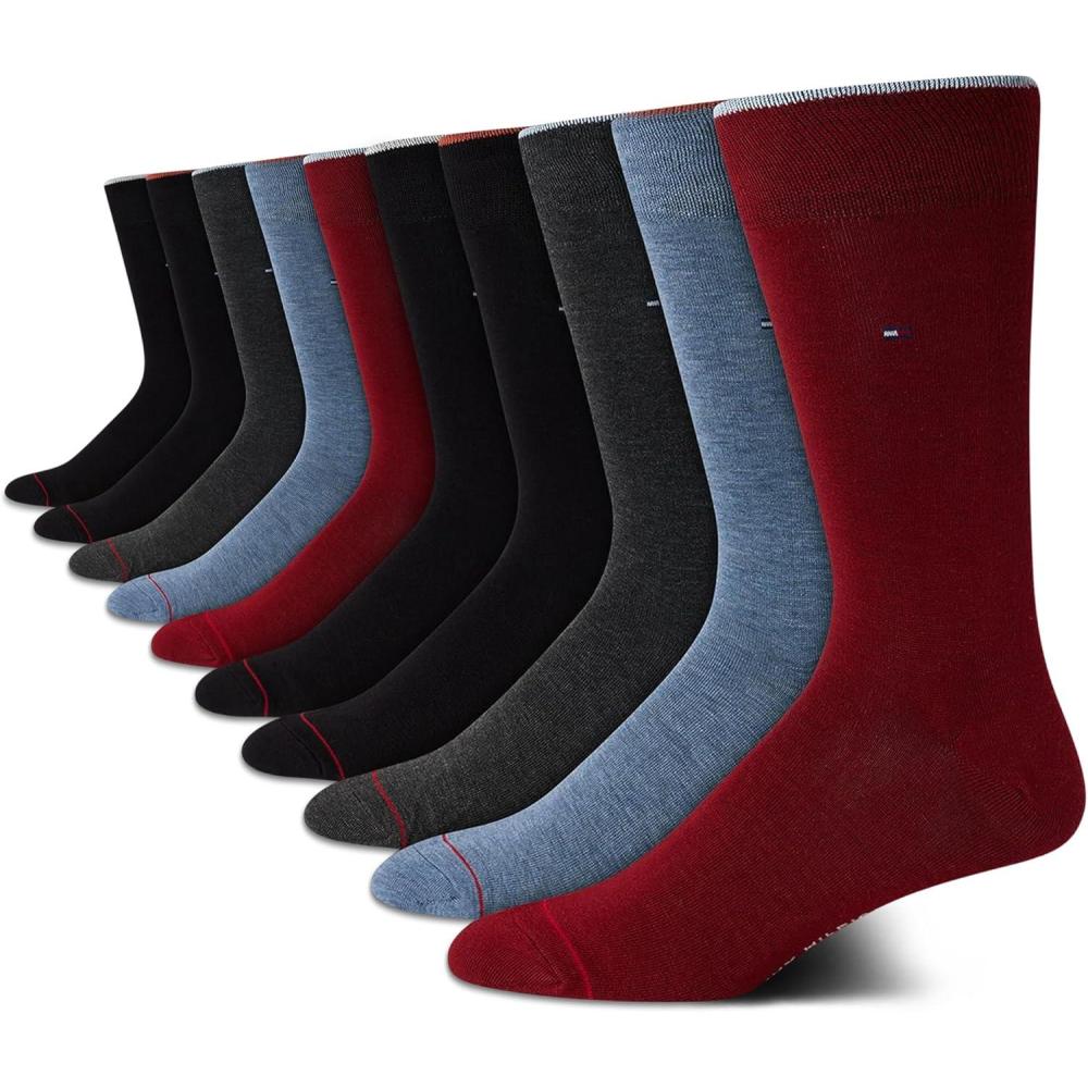 imageTommy Hilfiger Mens Dress Socks  10 Pack Lightweight Everyday Crew Work Socks for Men for Casual ampamp Formal WearBurgundy Assorted