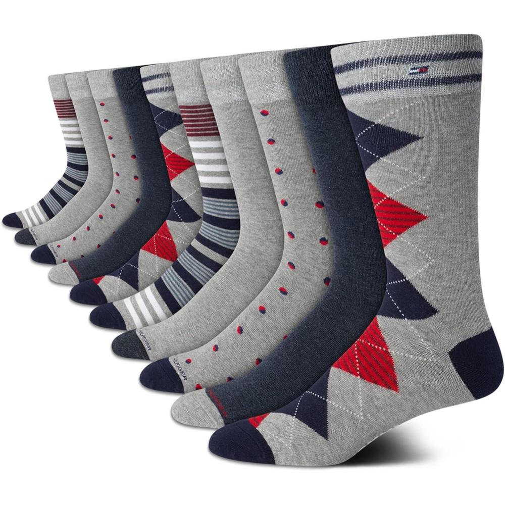 imageTommy Hilfiger Mens Dress Socks  10 Pack Lightweight Everyday Crew Work Socks for Men for Casual ampamp Formal WearGreyNavy Argyle