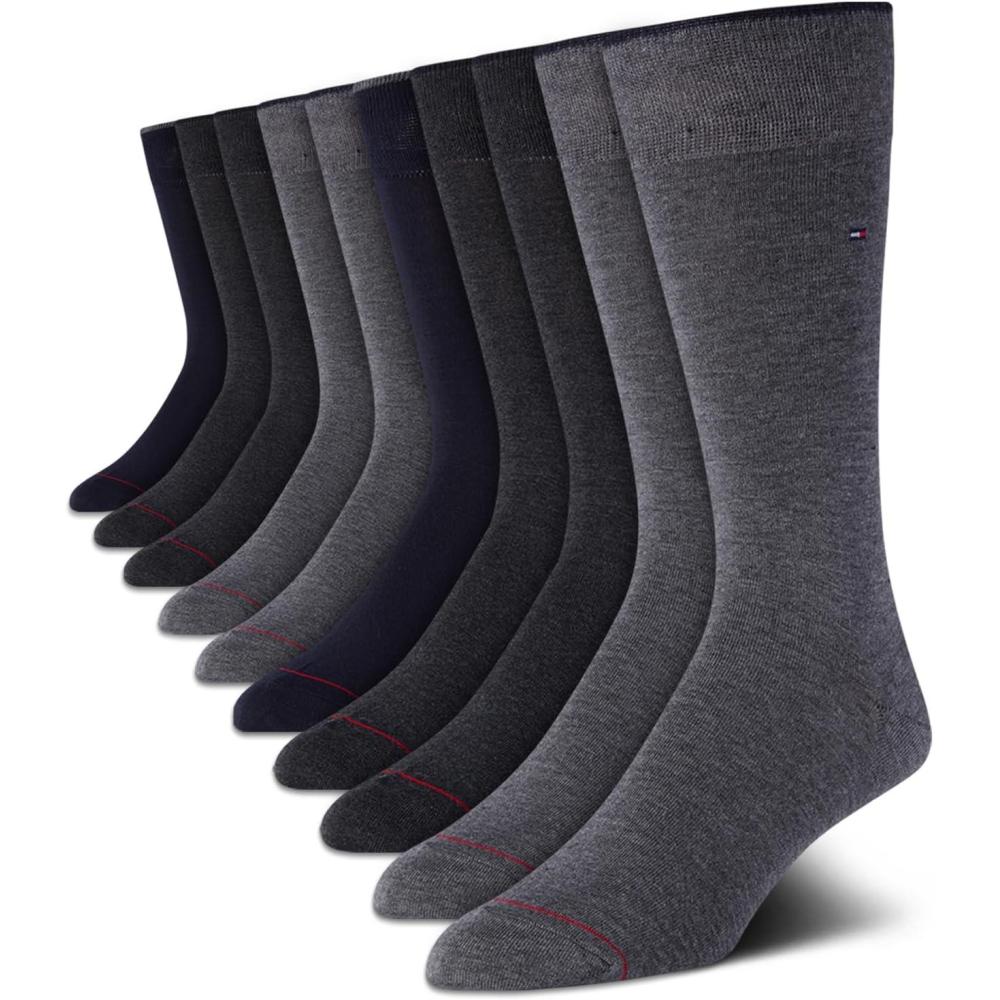 imageTommy Hilfiger Mens Dress Socks 10 Pack Lightweight Everyday Crew Work Socks for Men for Casual ampamp Formal WearGreysNavy
