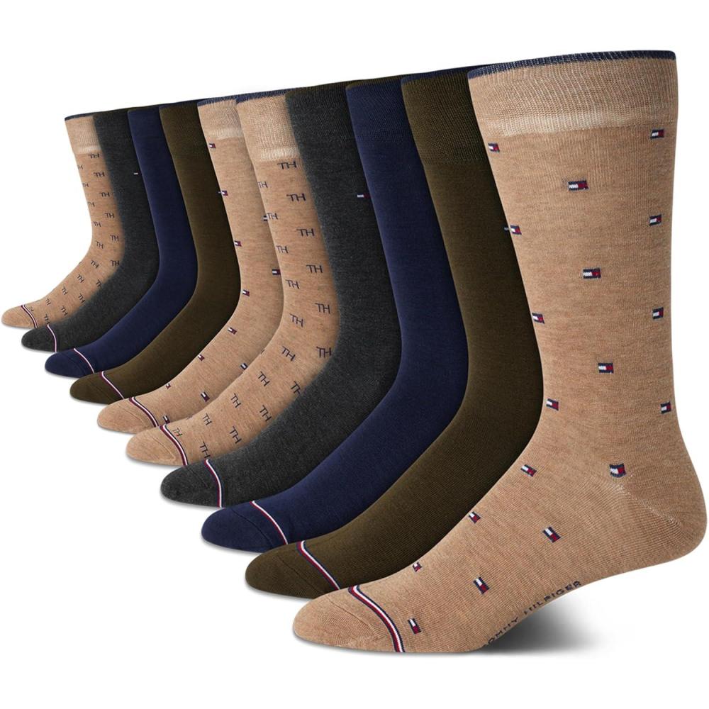 imageTommy Hilfiger Mens Dress Socks 10 Pack Lightweight Everyday Crew Work Socks for Men for Casual ampamp Formal WearKhaki Assorted