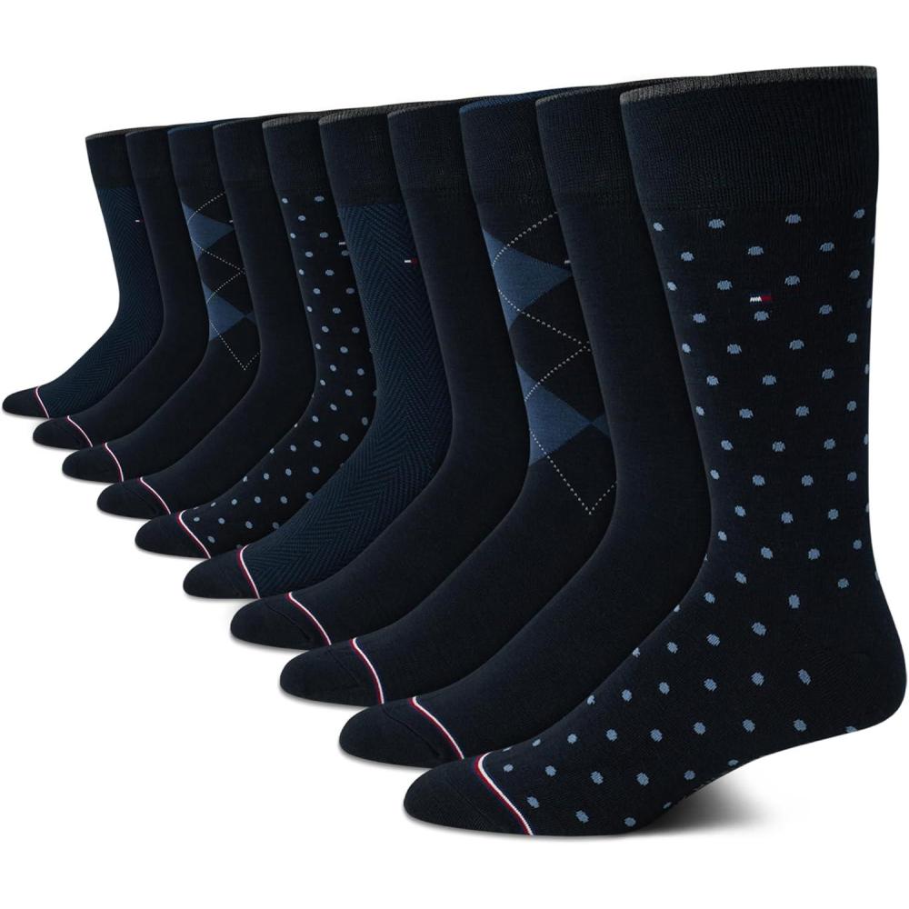 imageTommy Hilfiger Mens Dress Socks 10 Pack Lightweight Everyday Crew Work Socks for Men for Casual ampamp Formal WearNavy Dot
