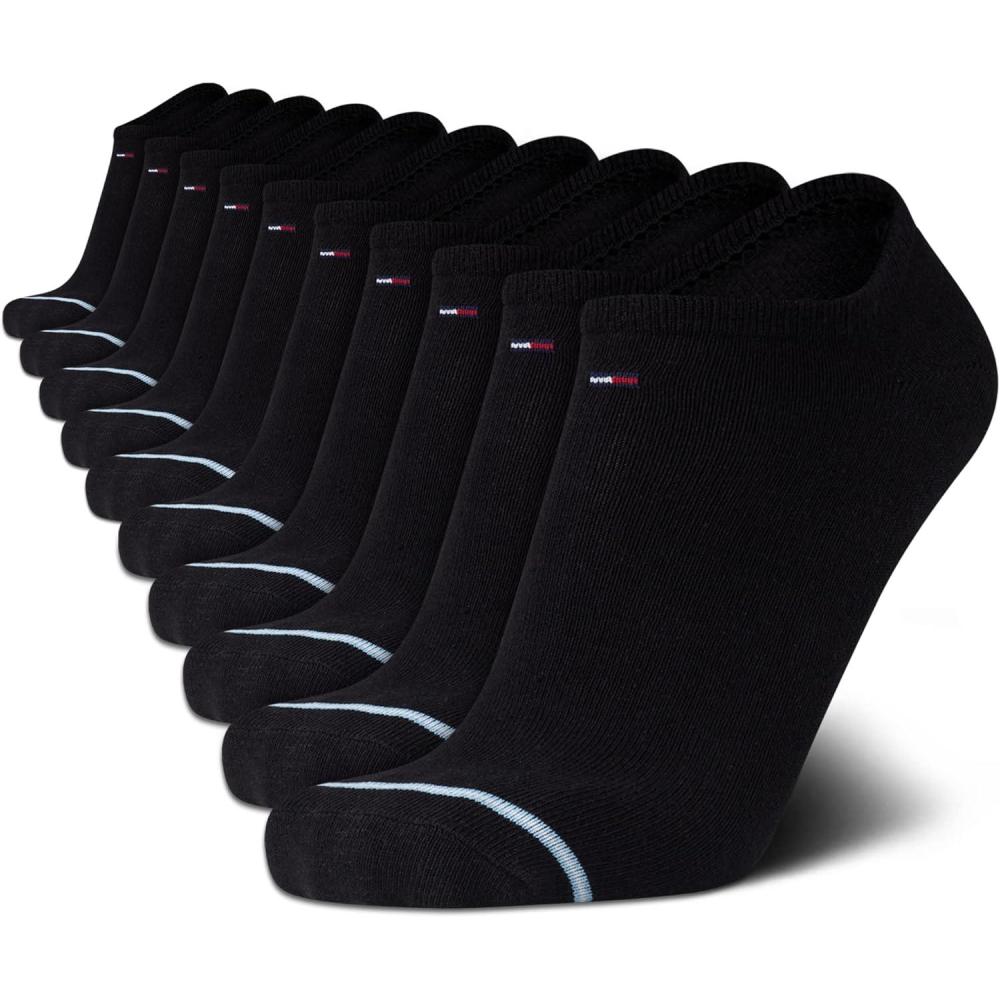 imageTommy Hilfiger Mens No Show Socks 10 Pack Cotton Blend Performance Stretch Athletic Invisible Liner Low Cut Socks for MenBlack 10pk