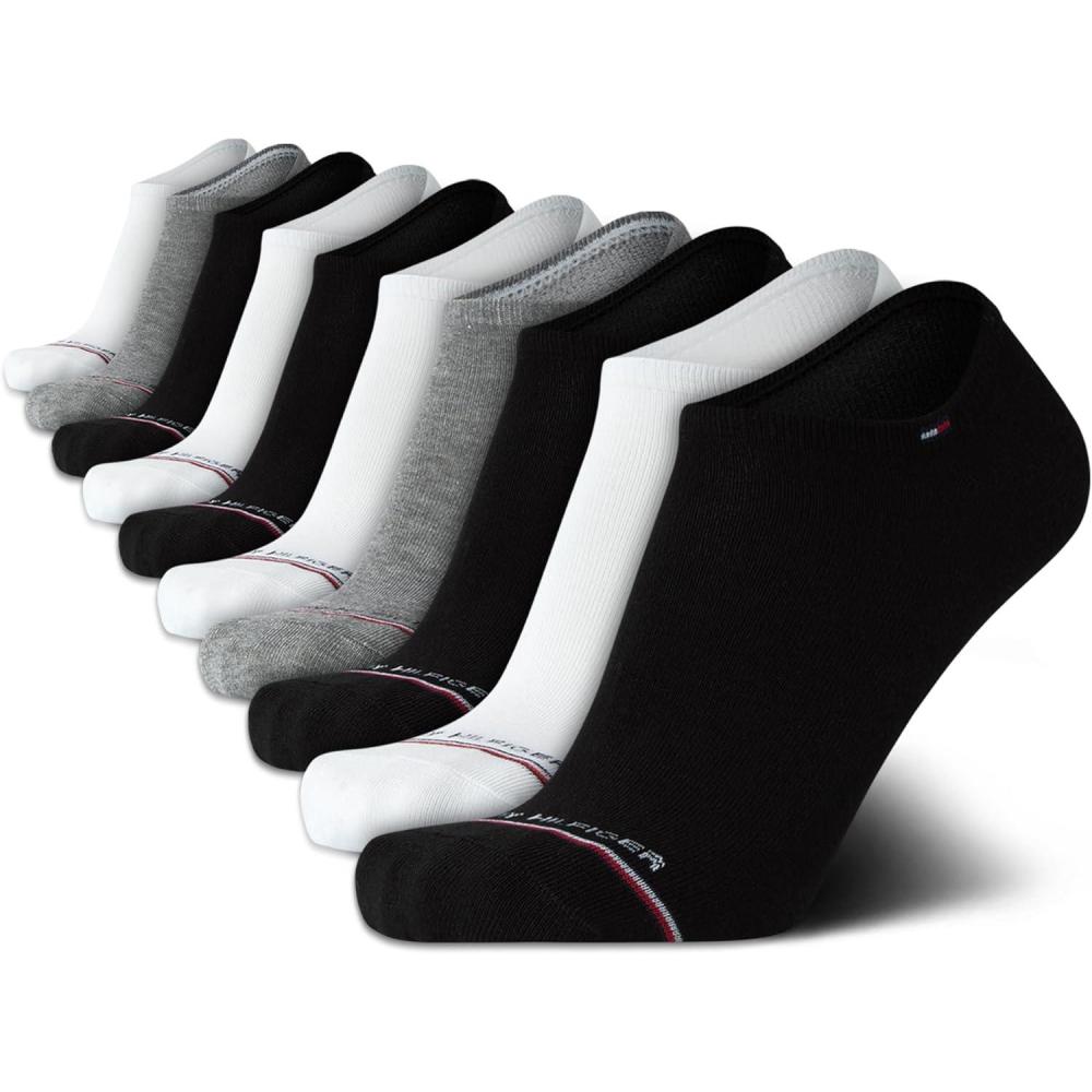 imageTommy Hilfiger Mens No Show Socks 10 Pack Cotton Blend Performance Stretch Athletic Invisible Liner Low Cut Socks for MenBlackWhiteGrey 10pk