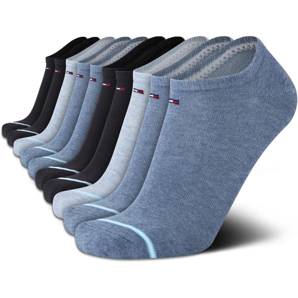 imageTommy Hilfiger Mens No Show Socks  10 Pack Cotton Blend Performance Stretch Athletic Invisible Liner Low Cut Socks for MenBlue Assorted 10pk