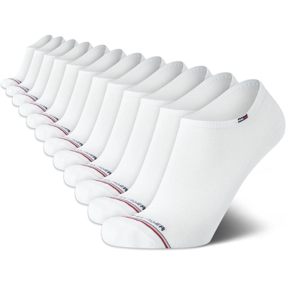 imageTommy Hilfiger Mens No Show Socks  10 Pack Cotton Blend Performance Stretch Athletic Invisible Liner Low Cut Socks for MenWhite Stripe 12pk
