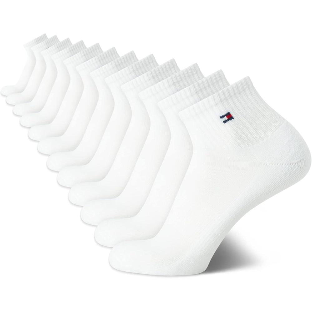 imageTommy Hilfiger Mens Quarter Socks  12 Pack Cotton Blend Athletic Performance Cushioned Ankle Socks for Men with Arch SupportAll White