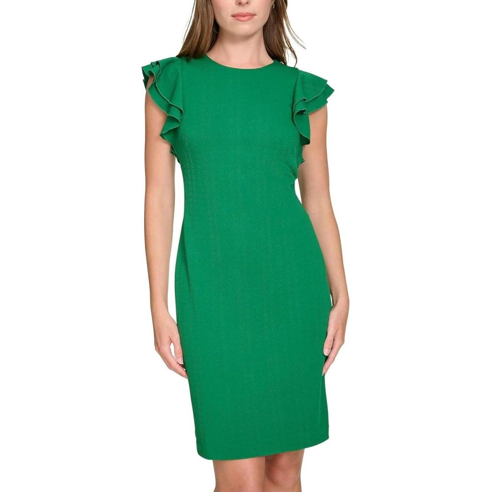 imageTommy Hilfiger Scuba Flutter Sleeve Sheath DressAbundant Green