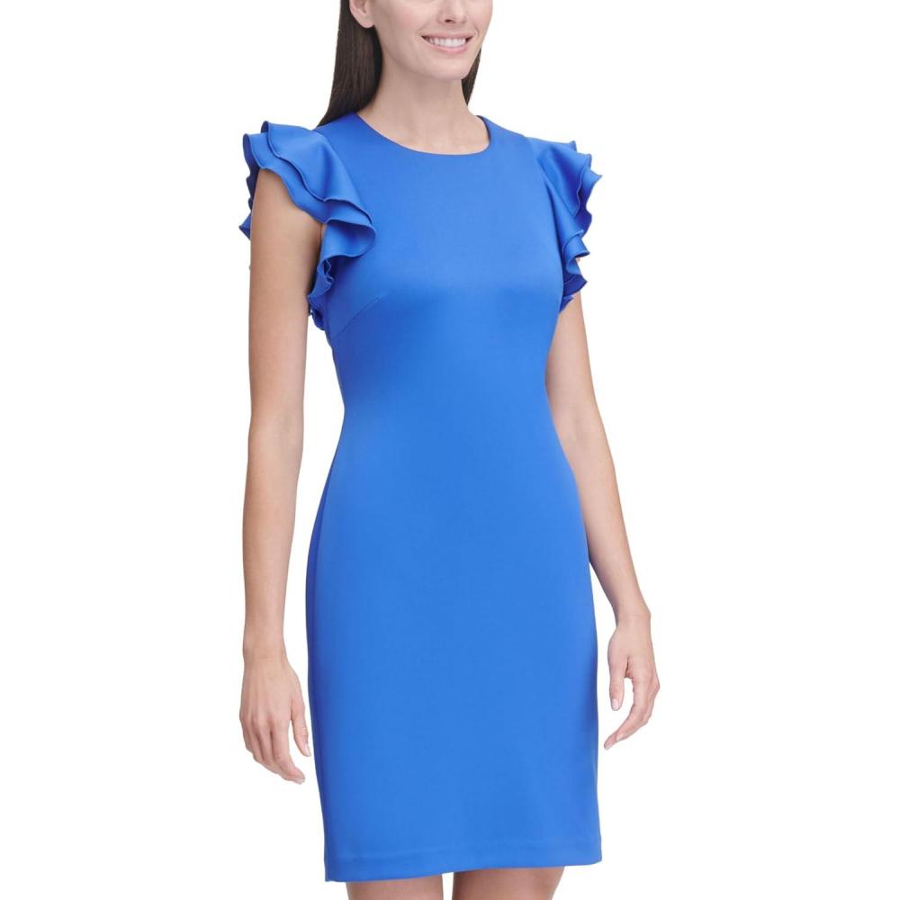 imageTommy Hilfiger Scuba Flutter Sleeve Sheath DressAmparo Blue