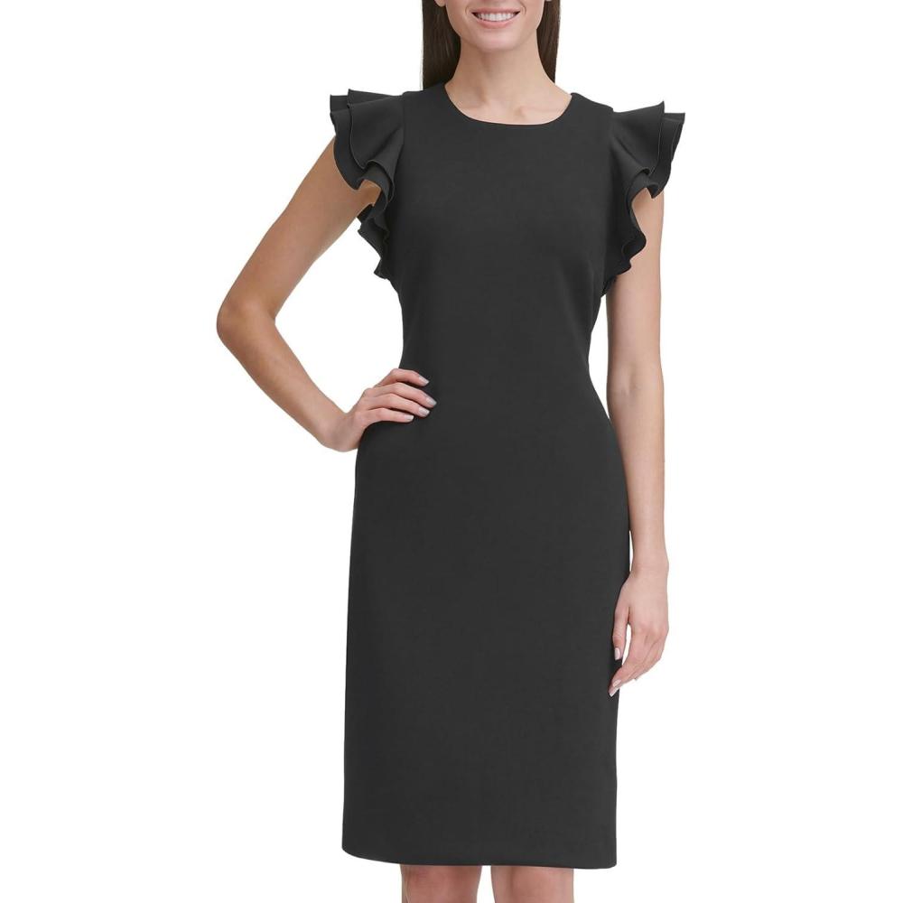 imageTommy Hilfiger Scuba Flutter Sleeve Sheath DressBlack Combo