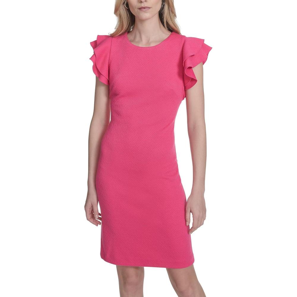 imageTommy Hilfiger Scuba Flutter Sleeve Sheath DressHot Pink