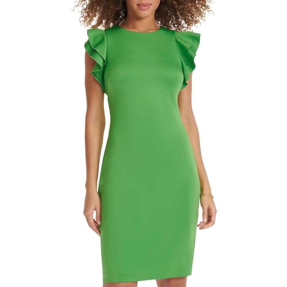 imageTommy Hilfiger Scuba Flutter Sleeve Sheath DressNew Leaf