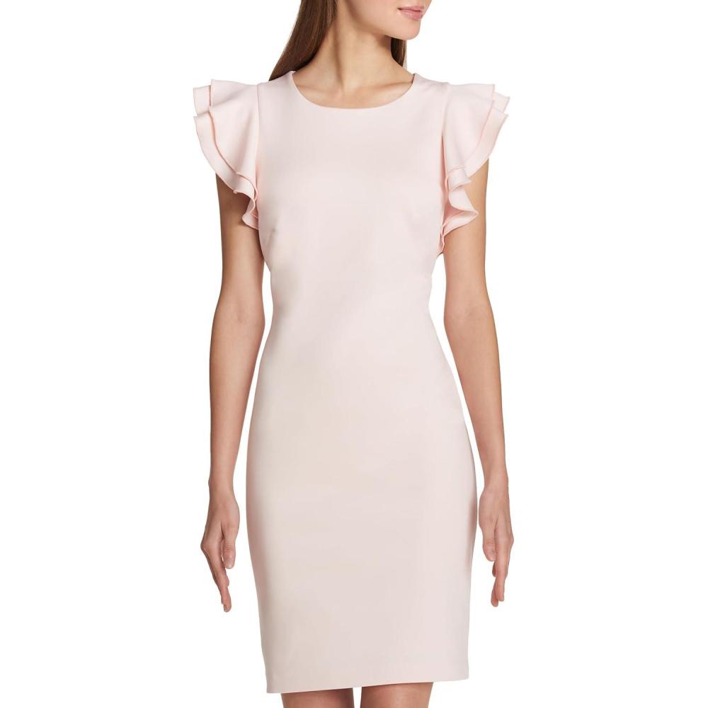 imageTommy Hilfiger Scuba Flutter Sleeve Sheath DressPowder