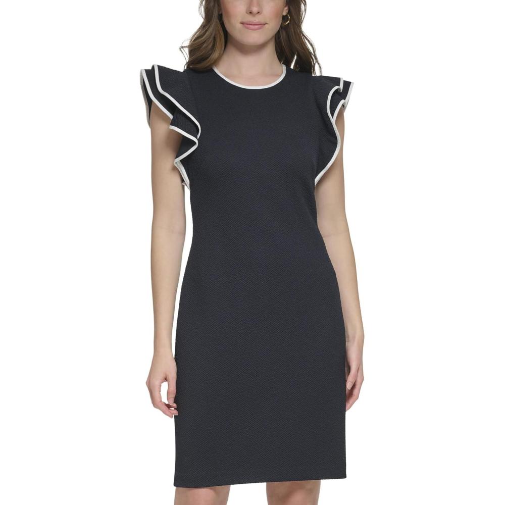 imageTommy Hilfiger Scuba Flutter Sleeve Sheath DressSky CaptainIvory