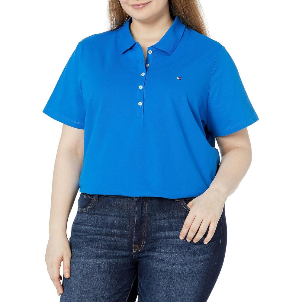 imageTommy Hilfiger Womens Classic Short Sleeve Core Pique Polo Standard and Plus SizeCerulean